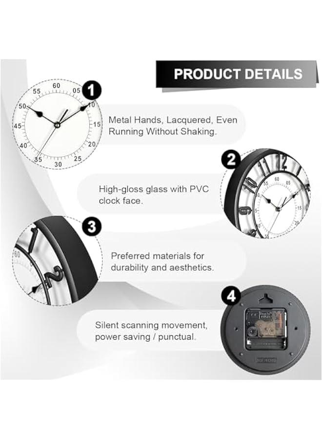 TRASSLE Wall Clock,Modern Wall Clocks Battery Operated,31CM Silent Non-Ticking,Round Clock Easy to ReadSilent Wall Clock for Bedrrom, Living Room, Kitchen, Office, School Home Decor(Black) - Image 3