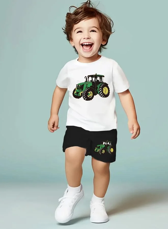 تايك تو Take Two Boys Tractor Graphic T-Shirt and Shorts Set