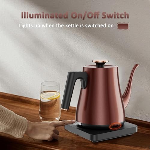 Tuehakny Gooseneck Electric Kettle 1.0L, 1000W Rapid Boil In 4 Min, Stainless Steel Tea Kettle, Pour Over Coffee Kettles For Office/Tea/Travel/Kitchen, Auto Shut-Off, Vintage Copper Color, BPA-Free - Image 4