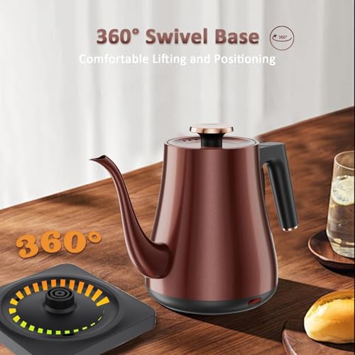 Tuehakny Gooseneck Electric Kettle 1.0L, 1000W Rapid Boil In 4 Min, Stainless Steel Tea Kettle, Pour Over Coffee Kettles For Office/Tea/Travel/Kitchen, Auto Shut-Off, Vintage Copper Color, BPA-Free - Image 5