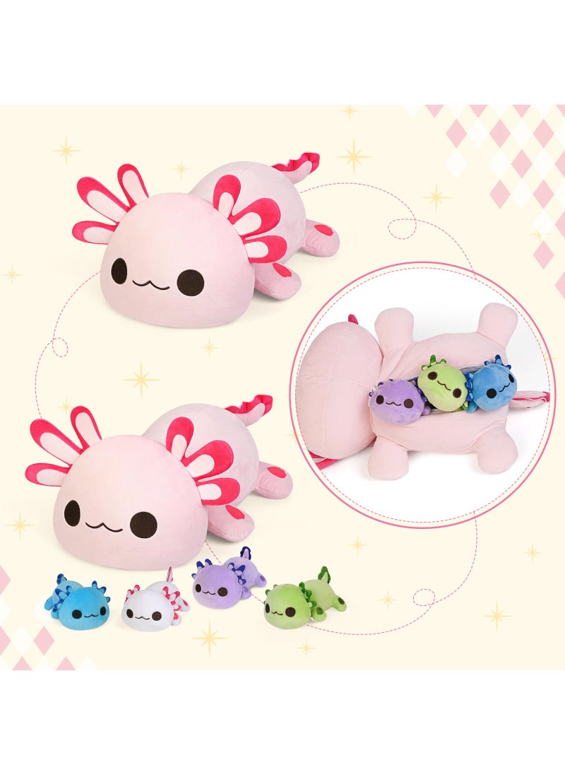 KMUYSL KMUYSL Axolotl Plush Toys for Ages 3 4 5 6 7 8+ Year Old- Axolotl Mommy Stuffed Animal with 4 Baby Axolotls in Her Tummy, Plush Toys Set, Christmas Birthday Gifts for Baby, Toddler, Kids  - Image 2