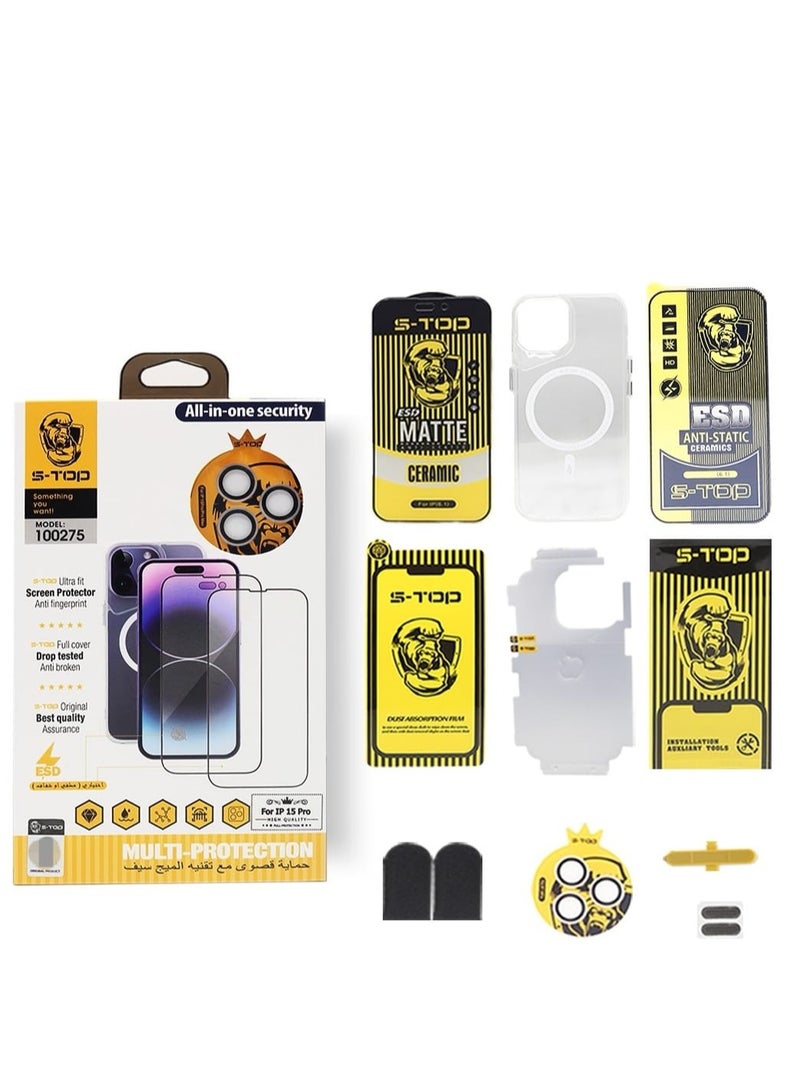اس-توب بكج الحماية المتكامل 8 في 1 لجوال ايفون 15 برو ماكس