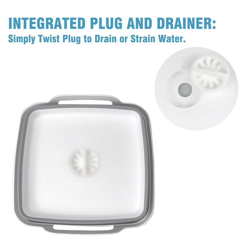 ddLUCK حوض أطباق ddLUCK قابل للطي مع قابس تصريف ومقابض حمل بسعة 9 لتر، حوض غسيل، حوض أطباق قابل للطي لحوض RV، خضار، فواكه، مصفاة حوض الطعام - رمادي - Image 4