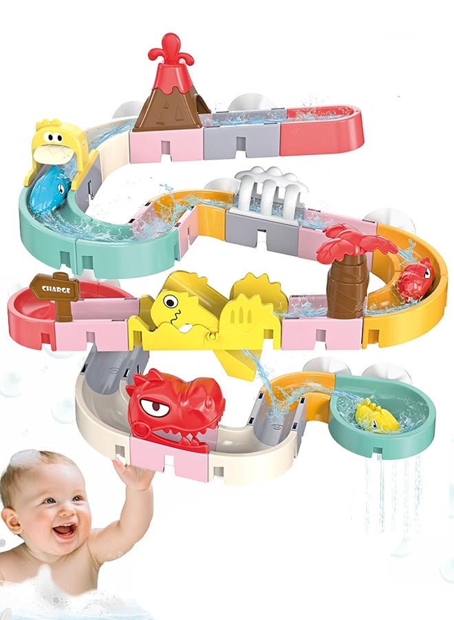 مجموعة ألعاب حمام، ألعاب تعليمية مبكرة، ألعاب حمام سباحة، مسارات توصيل على شكل ديناصورات، العب في الماء، ألعاب مكعبات بناء من 43 قطعة، مسار انزلاق مائي للأطفال الصغار من سن 3 إلى 8 سنوات، هدايا عيد ميلاد للأولاد والبنات - Image 1