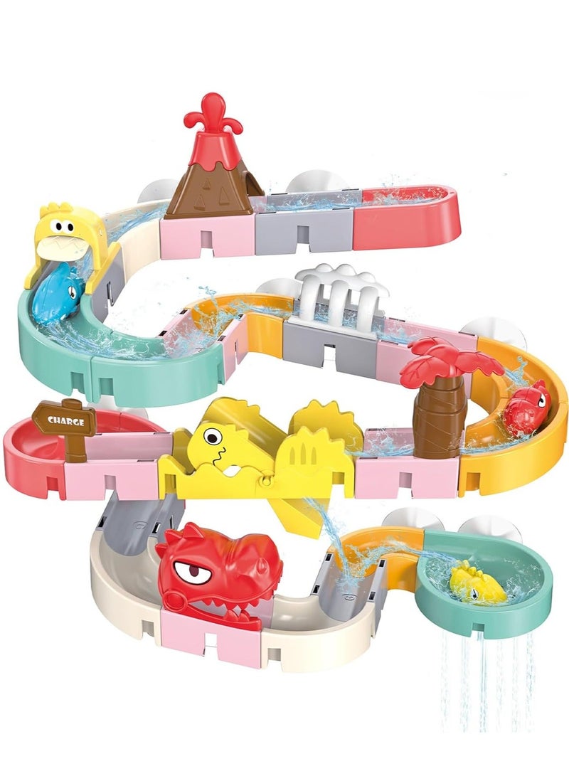 مجموعة ألعاب حمام، ألعاب تعليمية مبكرة، ألعاب حمام سباحة، مسارات توصيل على شكل ديناصورات، العب في الماء، ألعاب مكعبات بناء من 43 قطعة، مسار انزلاق مائي للأطفال الصغار من سن 3 إلى 8 سنوات، هدايا عيد ميلاد للأولاد والبنات - Image 4