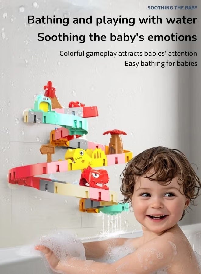 مجموعة ألعاب حمام، ألعاب تعليمية مبكرة، ألعاب حمام سباحة، مسارات توصيل على شكل ديناصورات، العب في الماء، ألعاب مكعبات بناء من 43 قطعة، مسار انزلاق مائي للأطفال الصغار من سن 3 إلى 8 سنوات، هدايا عيد ميلاد للأولاد والبنات - Image 3