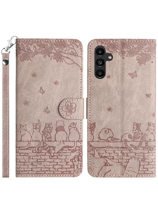 S-TOP Case For Samsung Galaxy A16 5G Cat Embossing Pattern Leather Phone Case with Lanyard - Image 1