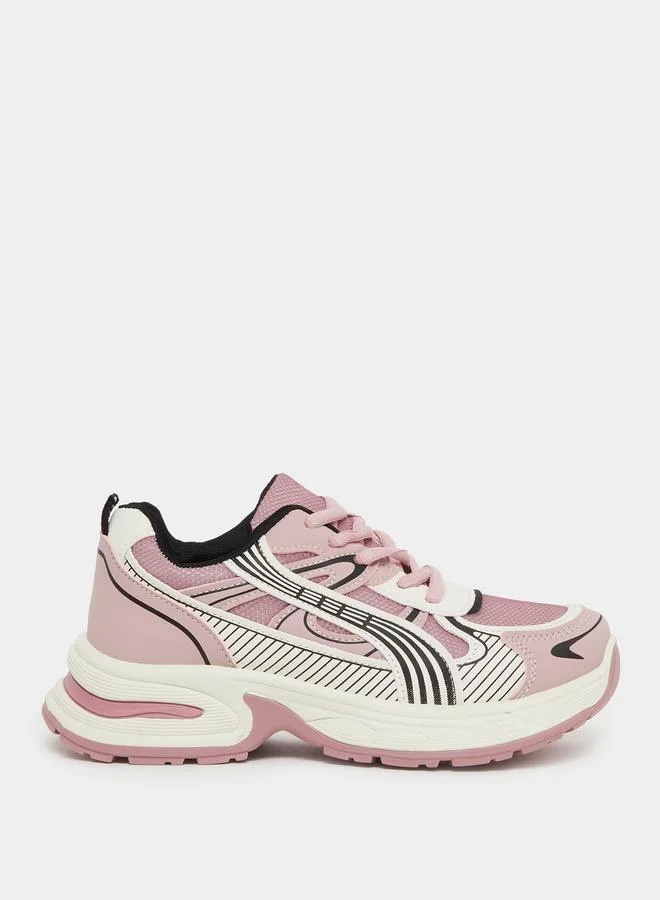 ستايلي Styli Panelled Lace Up Chunky Sole Sneakers