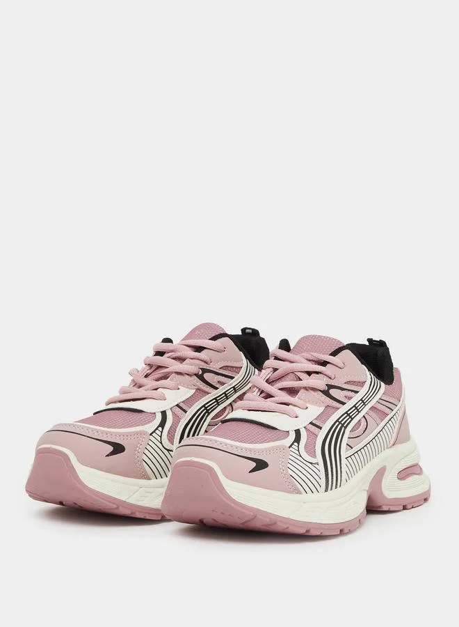 ستايلي Styli Panelled Lace Up Chunky Sole Sneakers