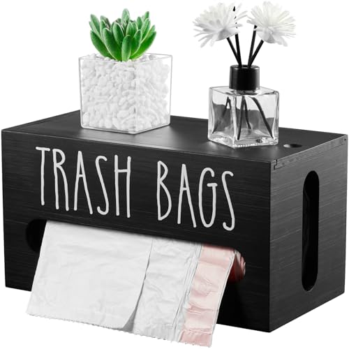 DRASTAR Trash Bag Dispenser, Trash Bag Holder Wall Mount, Wooden Trash Bag Holder for 4-8-gallon Trash Bags Roll Holder Countertop, Home Decor Under Kitchen Sink Organization - Image 1