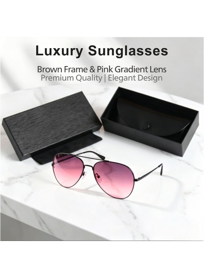Double Beam Metal Frame Gradient Pink Sunglasses for Women Men Fashion Driving Beach Vacation Eyewear with Storage Case - Image 1