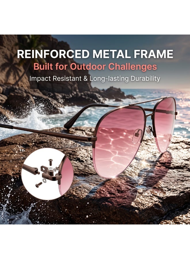 Double Beam Metal Frame Gradient Pink Sunglasses for Women Men Fashion Driving Beach Vacation Eyewear with Storage Case - Image 5