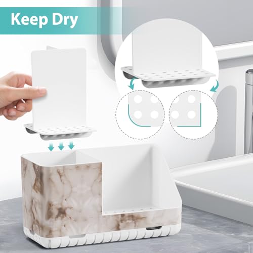 PARKMANI Toothbrush Holders for Bathroom Countertop Organizer, Kids Electric Toothbrush and Toothpaste Holder for Bathroom Organizers and Storage (White Marble Grain) - Image 4