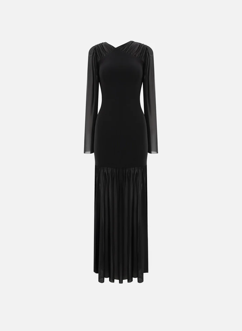 Lichi Maxi dress with semi-transparent sleeves and skirt