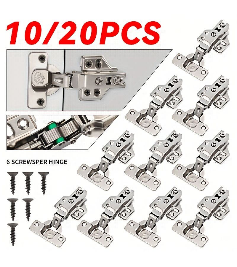 10 Piece Cold Rolled Steel Wardrobe Cabinet Hinges With 60 Screws 110 Degree 3D Adjustable Soft Closing Damper Buffer Full Coverage Frameless European Style Straight Arm Straight Bend Clip On Hidden Design For Kitchen Cabinets - Image 2