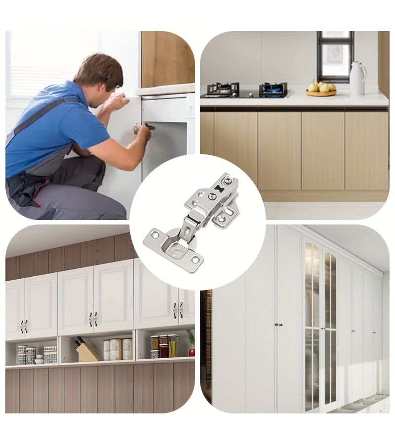10 Piece Cold Rolled Steel Wardrobe Cabinet Hinges With 60 Screws 110 Degree 3D Adjustable Soft Closing Damper Buffer Full Coverage Frameless European Style Straight Arm Straight Bend Clip On Hidden Design For Kitchen Cabinets - Image 4
