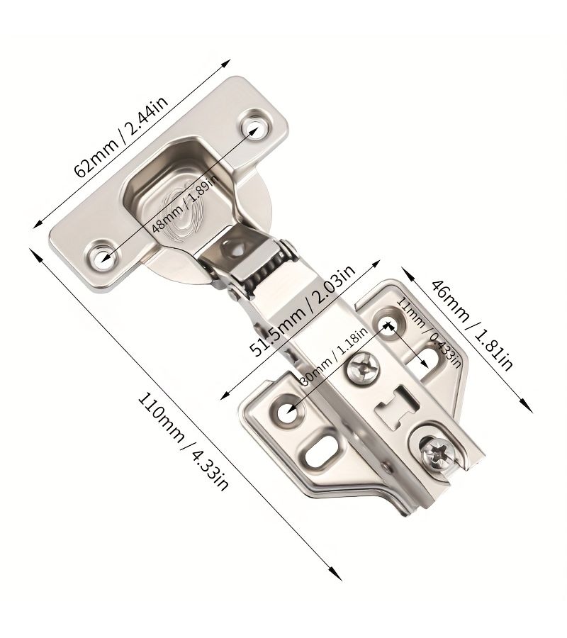 10 Piece Cold Rolled Steel Wardrobe Cabinet Hinges With 60 Screws 110 Degree 3D Adjustable Soft Closing Damper Buffer Full Coverage Frameless European Style Straight Arm Straight Bend Clip On Hidden Design For Kitchen Cabinets - Image 3