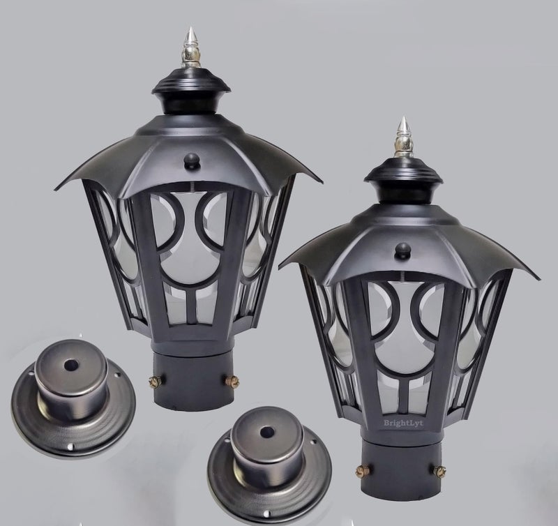 BrightLyt BrighLyt Gate Light with Socket for Installation, Gate Lamp for Outdoor Waterproof – Decorative Gate Light Lamp for Garden, Pathway & Entrance (Metal + Glass + 2 Socket) (Pack of 2) - Image 1