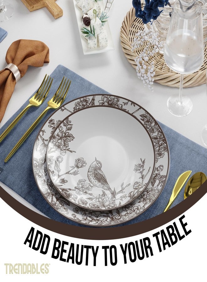 Trendables Disposable Dinnerware Sets Vintage Plates Plastic Disposable Plates Set For 20 Guests 20 x 8 Inch Dessert Plate & 20 x 10 Inch Wedding Plates & Party Plates Rustik - Image 5