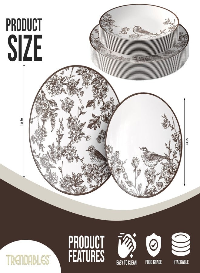 Trendables Disposable Dinnerware Sets Vintage Plates Plastic Disposable Plates Set For 20 Guests 20 x 8 Inch Dessert Plate & 20 x 10 Inch Wedding Plates & Party Plates Rustik - Image 2
