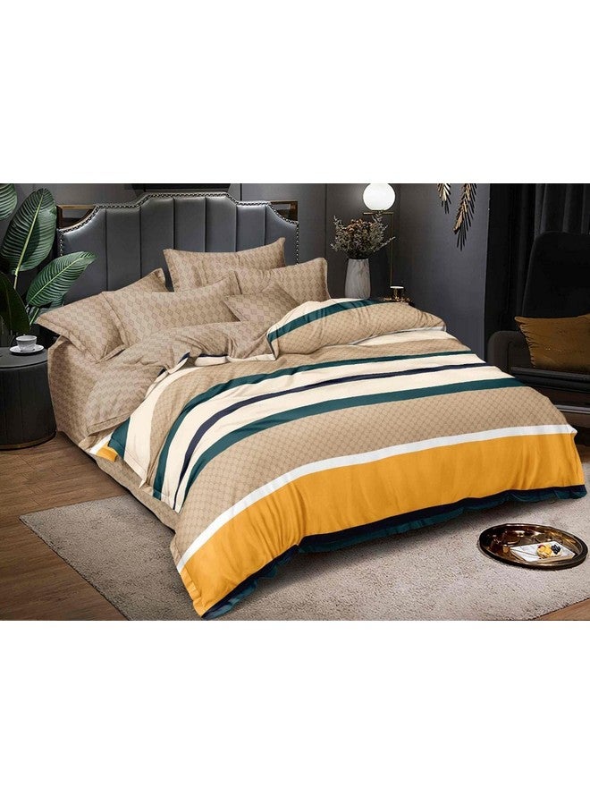 THE HOME STYLE أوراق سرير مزدوجة مطبوعة مقاس كوين من قطن جلاسيه بملمس قطن 300 خيط مع 2 غطاء وسادة 60"X78" ، لون زبدة ، متعدد الألوان ، حتى 350 tc - Image 2