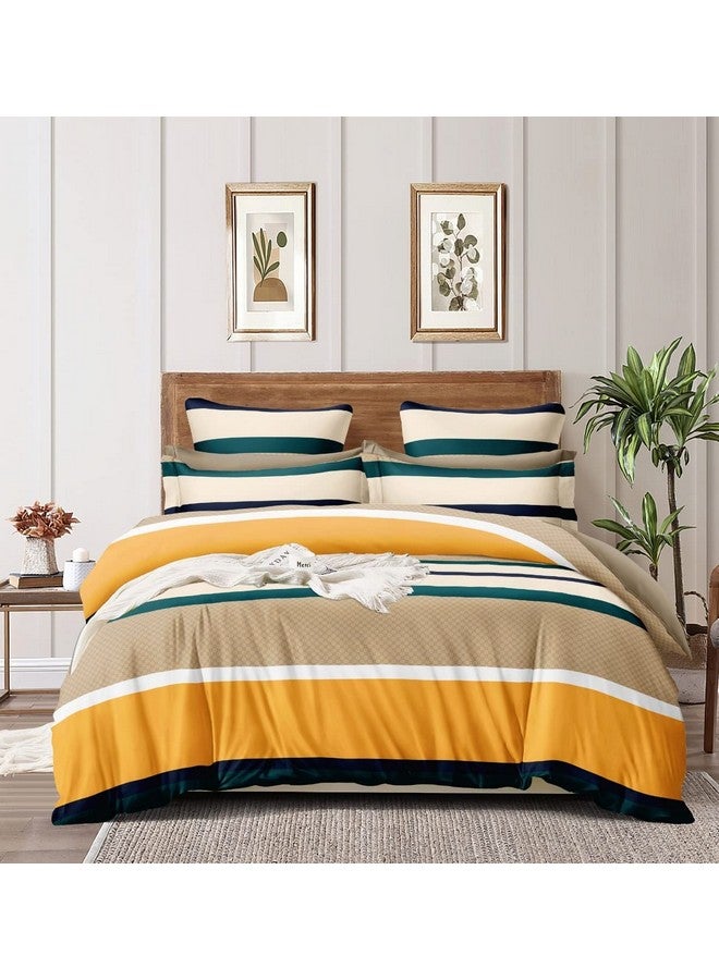 THE HOME STYLE أوراق سرير مزدوجة مطبوعة مقاس كوين من قطن جلاسيه بملمس قطن 300 خيط مع 2 غطاء وسادة 60"X78" ، لون زبدة ، متعدد الألوان ، حتى 350 tc - Image 1