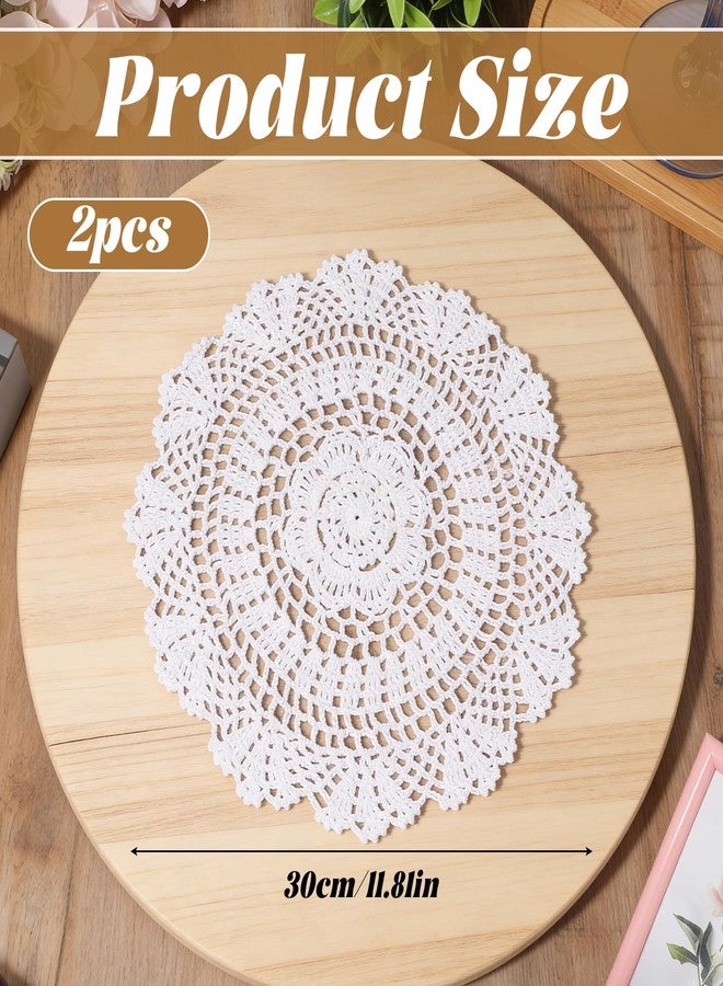 Eldraqth Crochet Doilies, 2 Pcs 11.8 Inch Round Cotton Lace Doilies for Tables Handmade Lace Placemats Knitted Tablecloth for Home Kitchen Dining Room Wedding Party Decoration (White) - Image 2