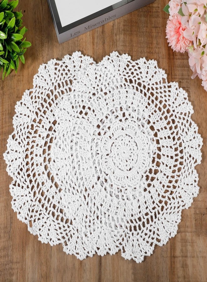 Eldraqth Crochet Doilies, 2 Pcs 11.8 Inch Round Cotton Lace Doilies for Tables Handmade Lace Placemats Knitted Tablecloth for Home Kitchen Dining Room Wedding Party Decoration (White) - Image 1