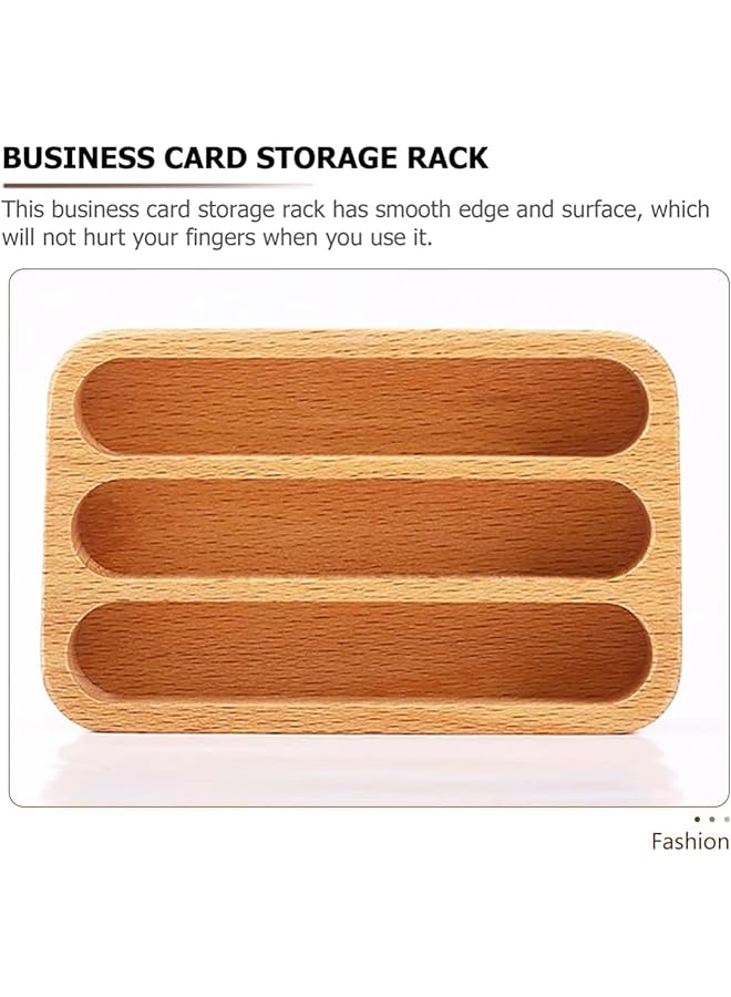 erorex Business Card Holder Beech Business Card Case Desktop Business Card Stand Office Desk Wooden Business Card Holder Organizer Pen Storage Box Beech 3 Grids  - Image 4