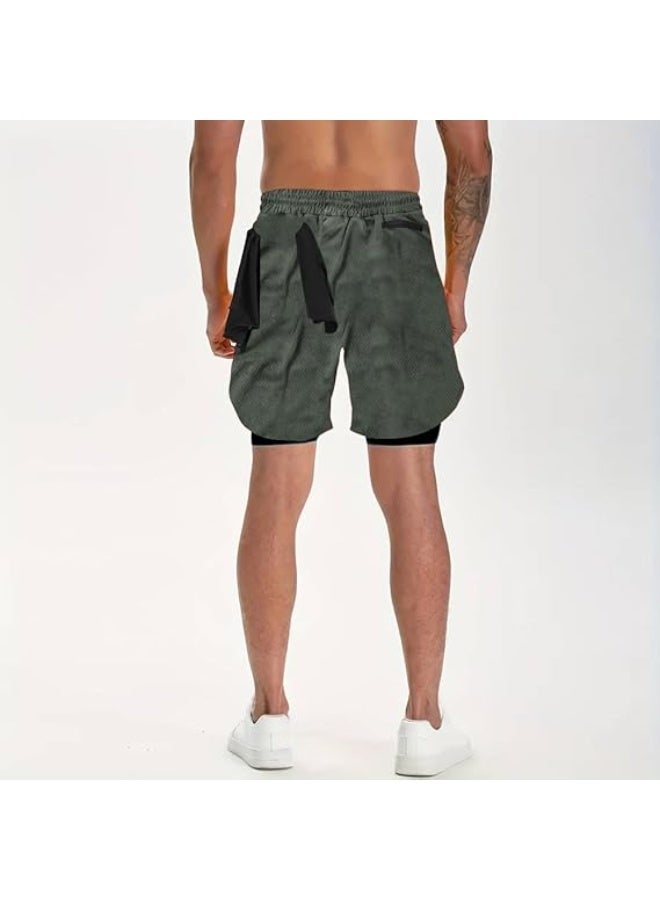 VITION Gym Shorts for Men, Men's Activewear Running Shorts,Drawstring Gym Shorts Men, 2 Layer Loose Athletic Shorts with 4 Pockets (Medium, Army Green) - Image 5