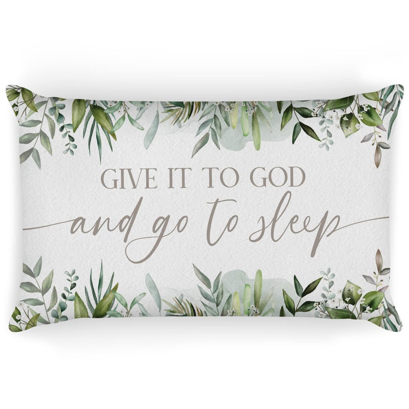 OFlich Give It to God and Go to Sleep Throw Pillow Case 12â€³Ã—20â€³,Watercolor Eucalyptus leaves Decorative Cushion Cover for Home Living Room Bedroom Couch Sofa,Gifts for Christians Friends,Housewarming Gifts - Image 1