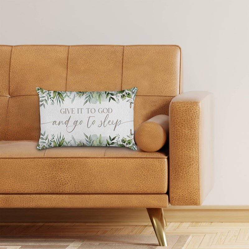 OFlich Give It to God and Go to Sleep Throw Pillow Case 12â€³Ã—20â€³,Watercolor Eucalyptus leaves Decorative Cushion Cover for Home Living Room Bedroom Couch Sofa,Gifts for Christians Friends,Housewarming Gifts - Image 3