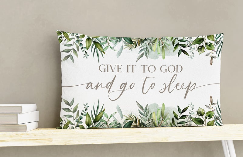 OFlich Give It to God and Go to Sleep Throw Pillow Case 12â€³Ã—20â€³,Watercolor Eucalyptus leaves Decorative Cushion Cover for Home Living Room Bedroom Couch Sofa,Gifts for Christians Friends,Housewarming Gifts - Image 2