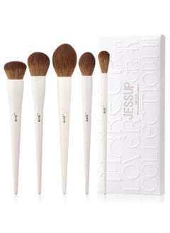 Jessup Makeup Brush Set 5Pcs Face Makeup Brushes Vegan Soft Foundation Brush Blush Brush Bronzer Contour Brush Highlighter Brush Fluffy Setting Powder Brush, Light Grey T493