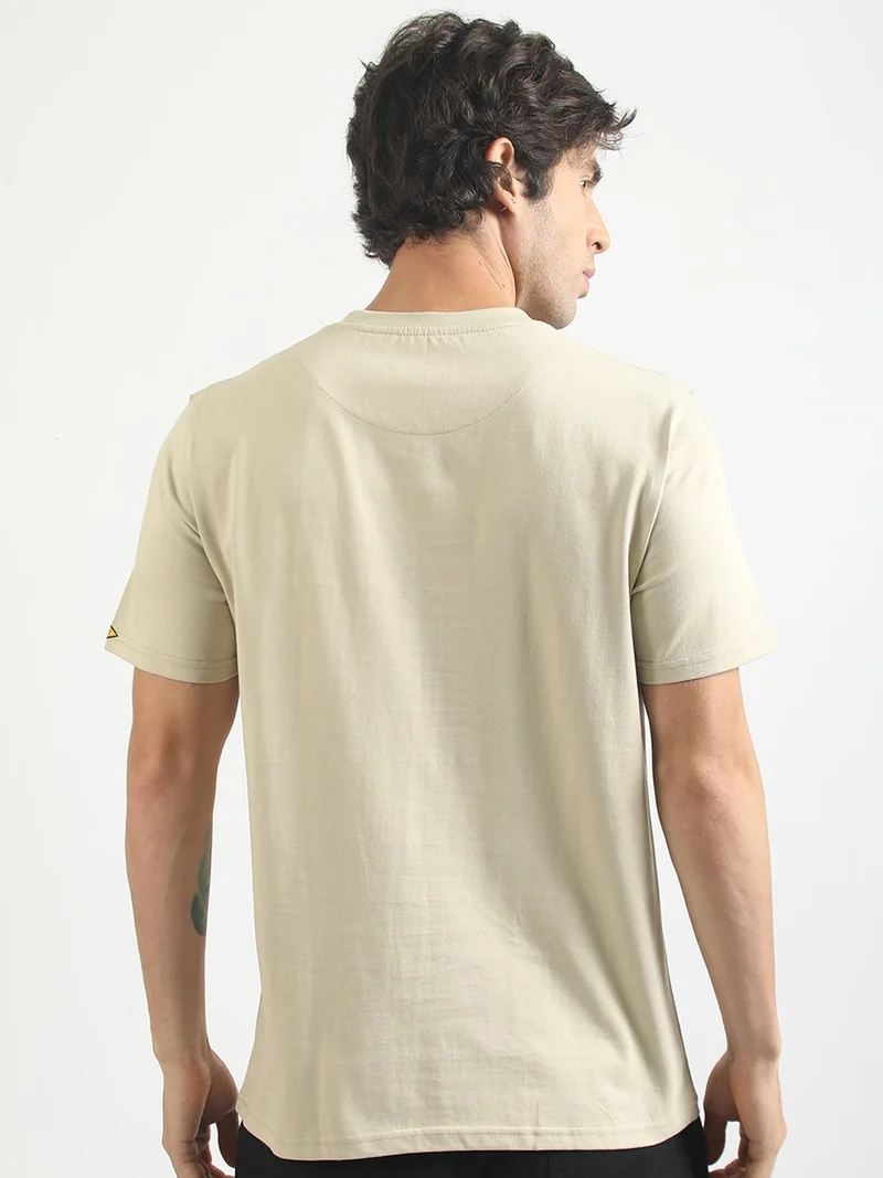 Maniac  Maniac Mens Printed Round Neck Half Sleeve Cream and Black Cotton T-Shirt for Men | Best Price UAE