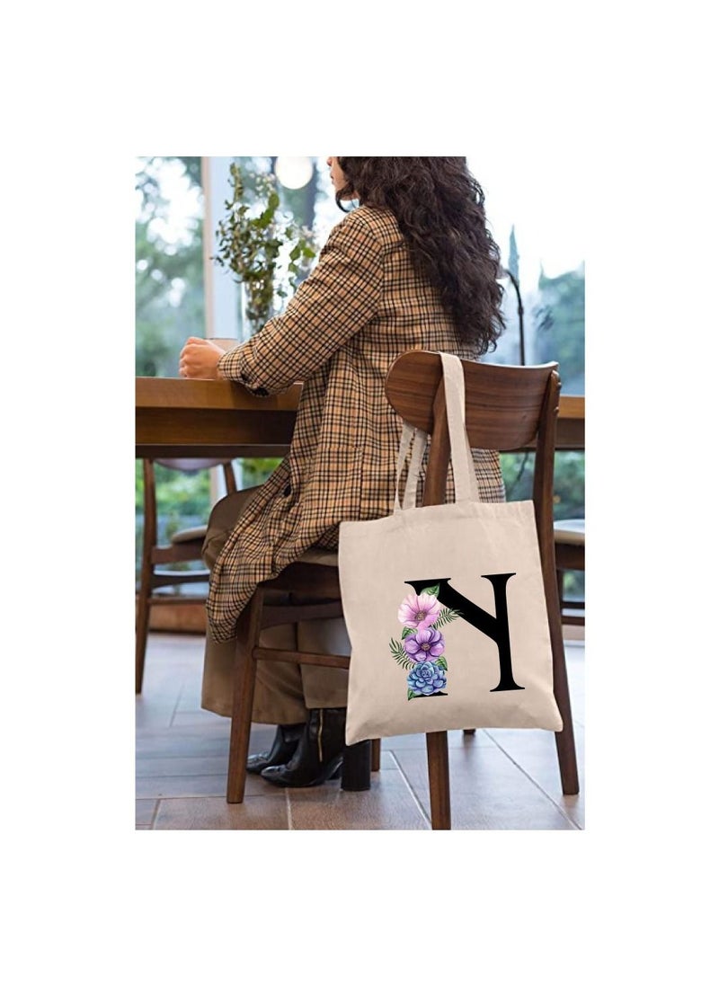 PRINTSHOP4ME Eco-Friendly Canvas Cotton Tote Bag with Floral Design on Initial Letters Printed Bridesmaids Bags for Women- Reusable Shopping Bag, Party Gift Idea and Cotton Gift Bag  - Image 3