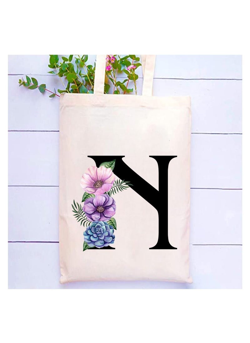 PRINTSHOP4ME Eco-Friendly Canvas Cotton Tote Bag with Floral Design on Initial Letters Printed Bridesmaids Bags for Women- Reusable Shopping Bag, Party Gift Idea and Cotton Gift Bag  - Image 2