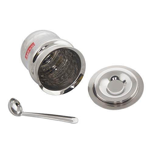 HAZEL Ghee Pot With Spoon | Stainless Steel Hammered Finish Ghee Container For Kitchen | Premium Oil Container With Lid For Pooja Items, 400 ML - Image 4