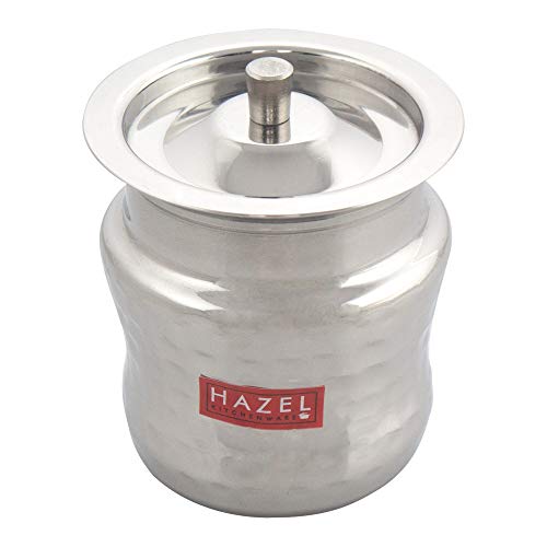HAZEL Ghee Pot With Spoon | Stainless Steel Hammered Finish Ghee Container For Kitchen | Premium Oil Container With Lid For Pooja Items, 400 ML - Image 3