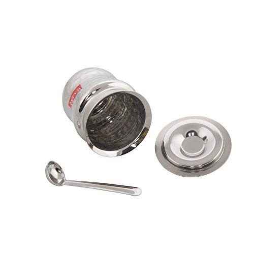 HAZEL Ghee Pot With Spoon | Stainless Steel Hammered Finish Ghee Container For Kitchen | Premium Oil Container With Lid For Pooja Items, 400 ML - Image 2