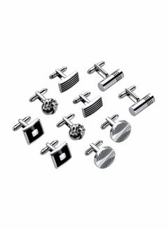 Men's Cufflinks, Cuff Links for Men, 5 Pairs Stainless Steel Classic Tone Black Striped Links, Shirt Suit Cufflinks