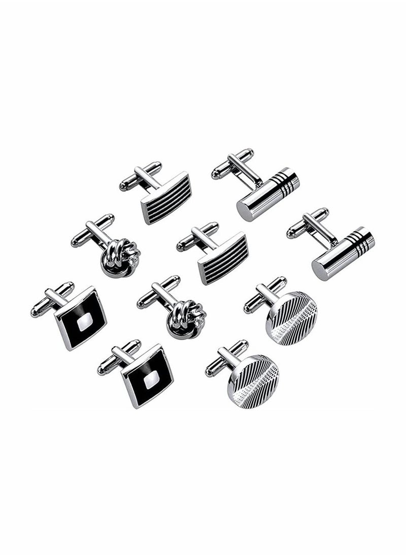 Y&D - Men's Cufflinks, Cuff Links for Men, 5 Pairs Stainless Steel Classic Tone Black Striped Links, Shirt Suit Cufflinks - Image 1