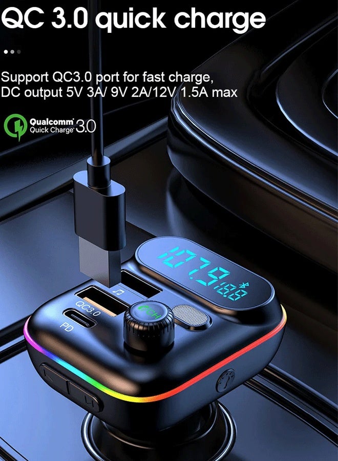 XiuWoo Super Mini All-Metal Car Charger Colorful Ambient Light Car Bluetooth MP3FM Transmitter QC3.0 Fast Charge PD Card Plug in U Disk Play Song Mini - Image 5