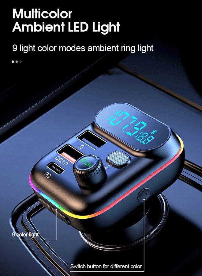 XiuWoo Super Mini All-Metal Car Charger Colorful Ambient Light Car Bluetooth MP3FM Transmitter QC3.0 Fast Charge PD Card Plug in U Disk Play Song Mini - Image 4