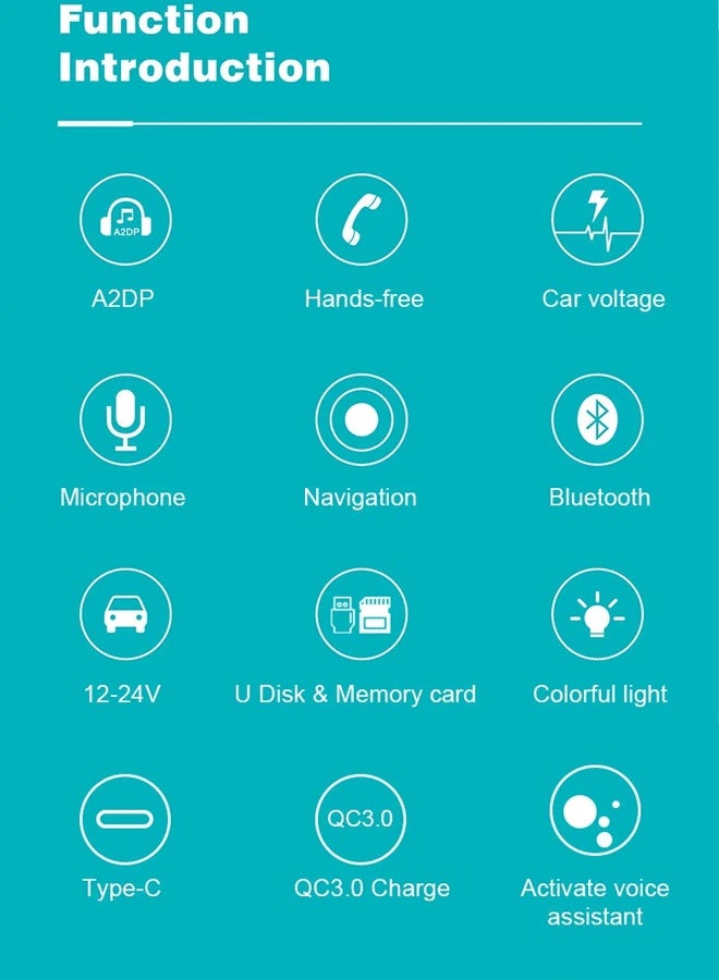 XiuWoo Super Mini All-Metal Car Charger Colorful Ambient Light Car Bluetooth MP3FM Transmitter QC3.0 Fast Charge PD Card Plug in U Disk Play Song Mini - Image 3