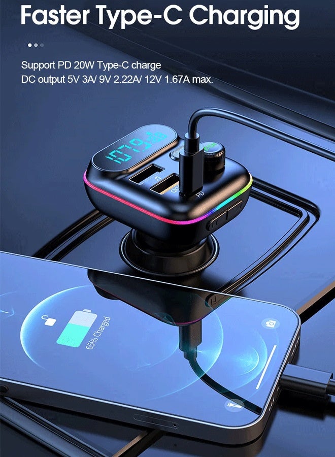 XiuWoo Super Mini All-Metal Car Charger Colorful Ambient Light Car Bluetooth MP3FM Transmitter QC3.0 Fast Charge PD Card Plug in U Disk Play Song Mini - Image 1