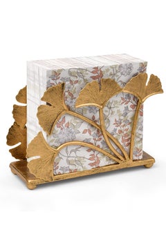 Excefore Napkin Holder, Modern Napkin Holder with Gingo Leaf Design, 40pcs and for 5” Cocktail Paper Napkins, Kitchen Countertop, Dining Table Decor, Coffee Bar Table, Party Table, Brass Color  - Image 1