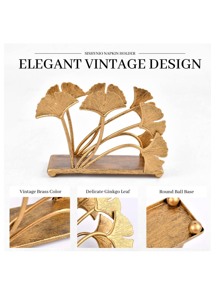 Excefore حامل المناديل، حامل مناديل حديث بتصميم ورقة الجنكة، 40 قطعة ومناديل كوكتيل بحجم 5 إنش، سطح المطبخ، زينة طاولة الطعام، طاولة بار القهوة، طاولة الحفلات، لون نحاسي - Image 3