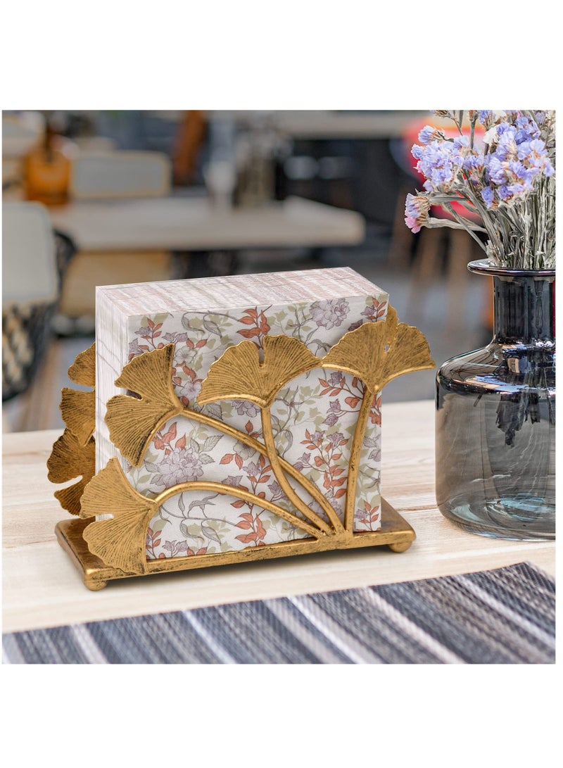 Excefore حامل المناديل، حامل مناديل حديث بتصميم ورقة الجنكة، 40 قطعة ومناديل كوكتيل بحجم 5 إنش، سطح المطبخ، زينة طاولة الطعام، طاولة بار القهوة، طاولة الحفلات، لون نحاسي - Image 5