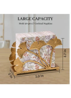 Excefore Napkin Holder, Modern Napkin Holder with Gingo Leaf Design, 40pcs and for 5” Cocktail Paper Napkins, Kitchen Countertop, Dining Table Decor, Coffee Bar Table, Party Table, Brass Color  - Image 4